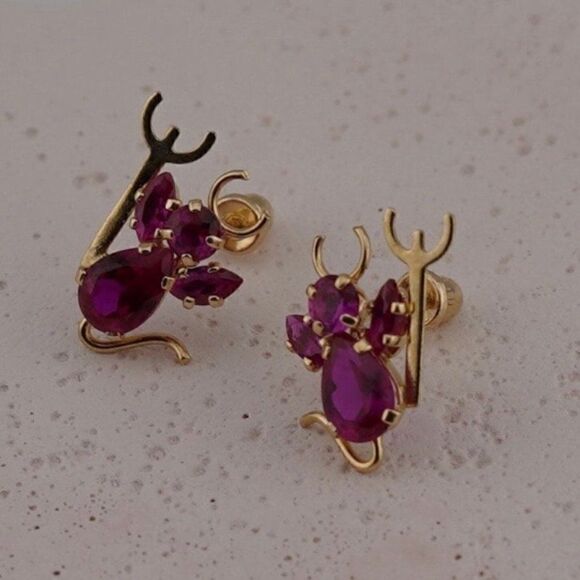 14k Real Gold Stud Earrings | Devil Stud Earrings | Birthday Gift | - Picture 7 of 8